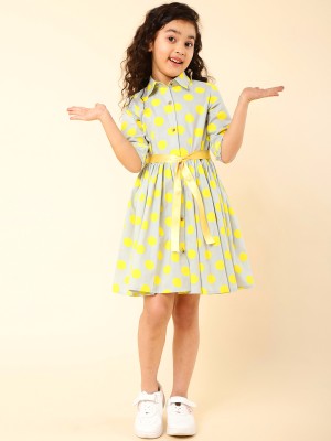 A.T.U.N. Girls Above Knee Casual Dress(Multicolor, Roll-up Sleeve)