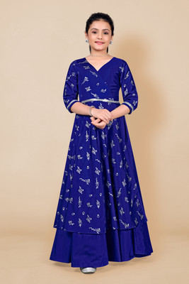 Fashion Dream Girls Maxi/Full Length Festive/Wedding Dress(Blue, 3/4 Sleeve)