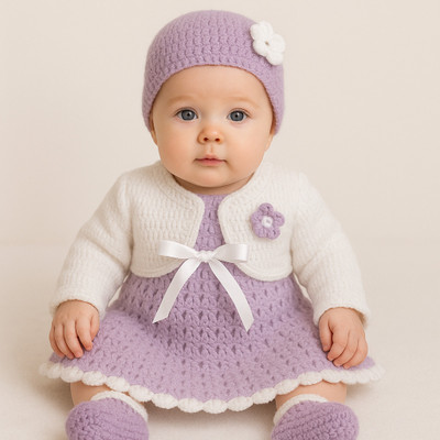 ALL KNIT Baby Girls Below Knee Party Dress(Purple, Full Sleeve)