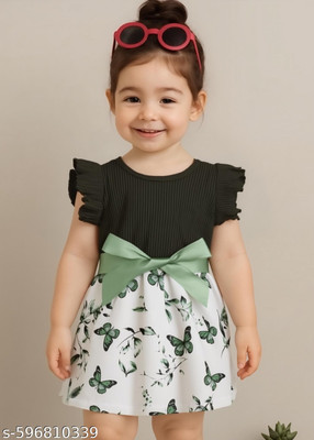 NSGARMENTS Baby Girls Above Knee Casual Dress(Green, Cap Sleeve)