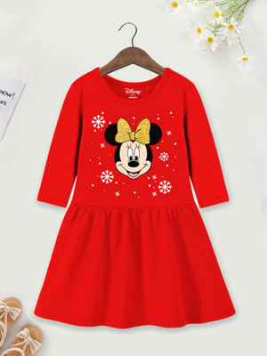 DISNEY BY MISS & CHIEF Girls Below Knee Casual Dress(Red, 3/4 Sleeve)