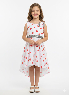 RimueStudio Indi Girls Midi/Knee Length Party Dress(White, Sleeveless)
