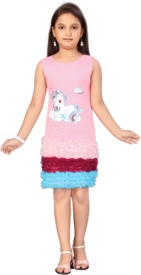 GLOBAL NOMAD Girls Midi/Knee Length Party Dress(Pink, Sleeveless)