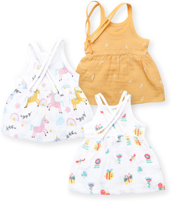YUV Baby Girls Midi/Knee Length Casual Dress(Multicolor, Sleeveless)