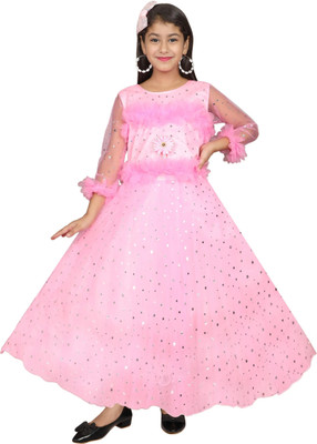 aruna creation Girls Maxi/Full Length Party Dress(Pink, 3/4 Sleeve)