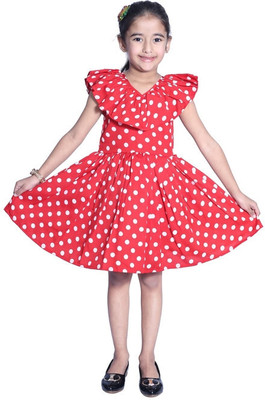 Wish Littles Girls Midi/Knee Length Party Dress(Red, Sleeveless)