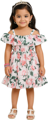 RADHEKRISHNATEX Girls Midi/Knee Length Party Dress(White, Sleeveless)