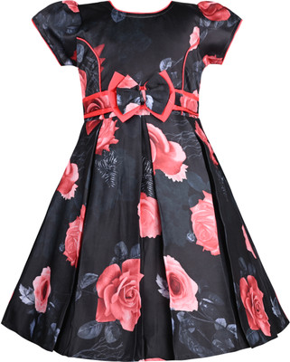 Silver Kraft Girls Midi/Knee Length Casual Dress(Red, Cap Sleeve)
