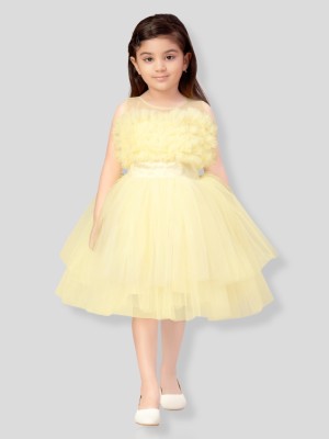 Aarika Indi Girls Midi/Knee Length Party Dress(Yellow, Sleeveless)