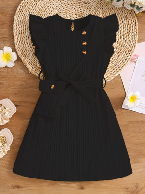 Style Connect Collection Girls Midi/Knee Length Party Dress(Black, Sleeveless)