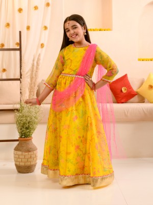 Pspeaches Indi Girls Maxi/Full Length Festive/Wedding Dress(Yellow, 3/4 Sleeve)