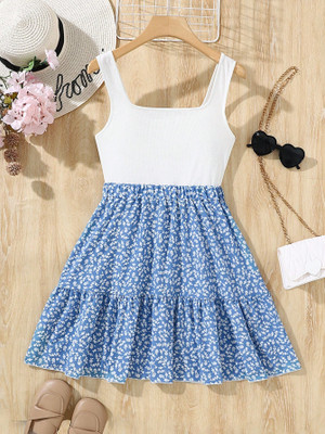 KRISHNA ENT. Girls Midi/Knee Length Casual Dress(Blue, Sleeveless)