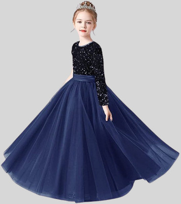 DPFABRICS Girls Maxi/Full Length Party Dress(Blue, Full Sleeve)