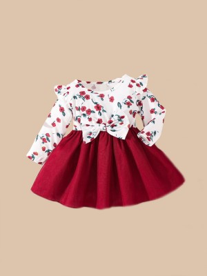 K CREATION Girls Midi/Knee Length Party Dress(Red, Full Sleeve)