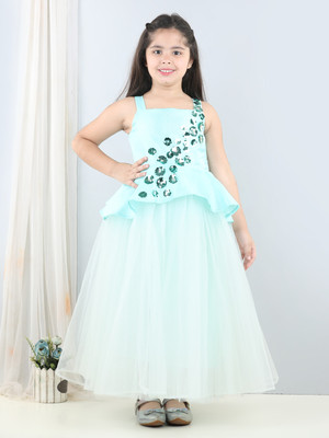 Toy Balloon Kids Girls Maxi/Full Length Party Dress(Light Green, Sleeveless)