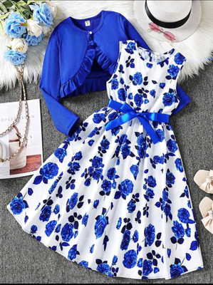 ER LIFE STYLE Girls Midi/Knee Length Casual Dress(Blue, Full Sleeve)