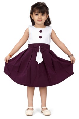 Manaitri Baby Girls Midi/Knee Length Party Dress(Purple, Short Sleeve)