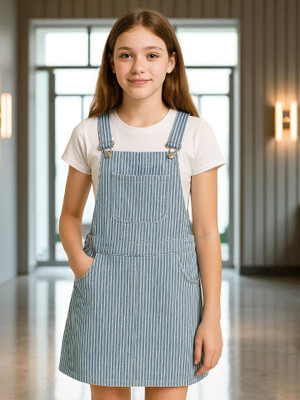 Kryptic Girls Midi/Knee Length Casual Dress(White, Sleeveless)