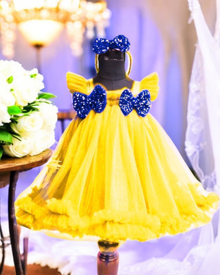 SHREE BHERUNATH FASHION Girls Midi/Knee Length Party Dress(Yellow, Sleeveless)