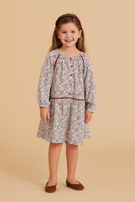 Miyo Indi Girls Midi/Knee Length Festive/Wedding Dress(White, Full Sleeve)