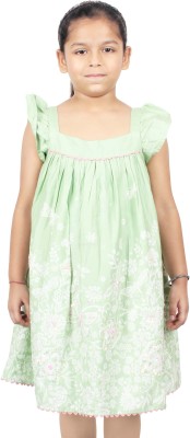 RBCLOTHINGS Girls Below Knee Casual Dress(Green, Short Sleeve)