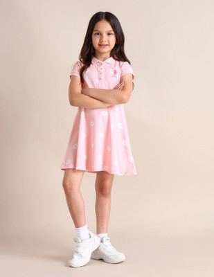 U.S. POLO ASSN. Girls Above Knee Casual Dress(Pink, Sleeveless)