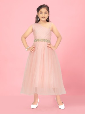 Aarika Indi Girls Maxi/Full Length Party Dress(Pink, Sleeveless)