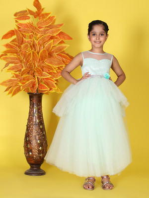 Toy Balloon Kids Girls Maxi/Full Length Party Dress(Light Green, Sleeveless)