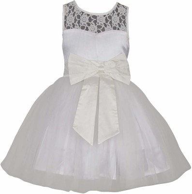 Wow princess Girls Midi/Knee Length Party Dress(White, Sleeveless)