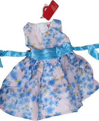 PK Indi Baby Girls Below Knee Festive/Wedding Dress(Blue, Sleeveless)