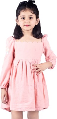 RBCLOTHINGS Girls Above Knee Casual Dress(Pink, Full Sleeve)