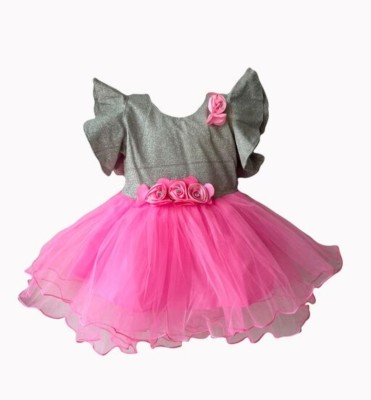 Lilions Baby Girls Midi/Knee Length Party Dress(Pink, Short Sleeve)