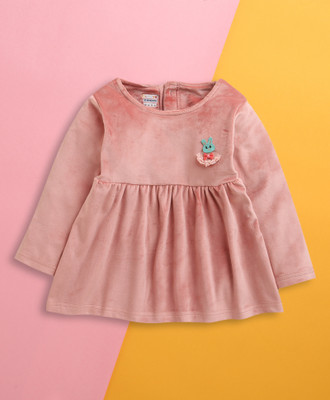 BUMZEE Baby Girls Above Knee Casual Dress(Pink, Full Sleeve)