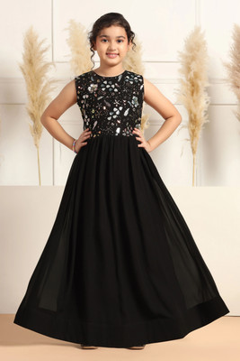 Sangria Girls Maxi/Full Length Festive/Wedding Dress(Black, Short Sleeve)