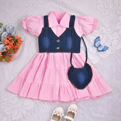 MYTEX FASHION Girls Below Knee Party Dress(Pink, Half Sleeve)