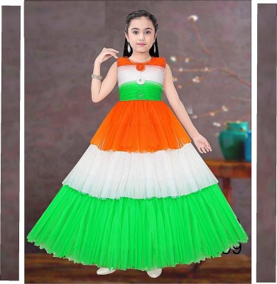 Turaabi collection Indi Girls Calf Length Festive/Wedding Dress(Multicolor, Sleeveless)