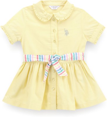 U.S. POLO ASSN. Girls Midi/Knee Length Casual Dress(Yellow, Short Sleeve)