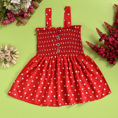 NEW BADSHA DRESSES Girls Midi/Knee Length Casual Dress(Red, Sleeveless)