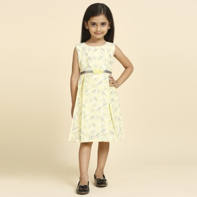 Nutty Bunny Indi Girls Midi/Knee Length Casual Dress(Yellow, Sleeveless)