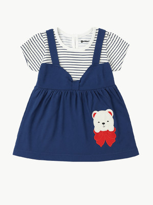 MOONKIDS Baby Girls Midi/Knee Length Casual Dress(Dark Blue, Cap Sleeve)