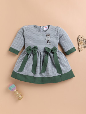 LACKii DOLL Indi Baby Girls Short/Mid Thigh Casual Dress(Green, 3/4 Sleeve)