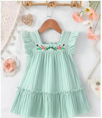 ARIFA INTERNATIONAL Baby Girls Midi/Knee Length Casual Dress(Light Blue, Cap Sleeve)