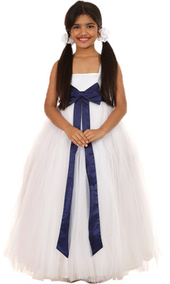 Shahina Fashion Girls Maxi/Full Length Party Dress(White, Sleeveless)