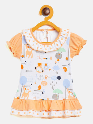 Camey Indi Girls Midi/Knee Length Casual Dress(Orange, Short Sleeve)