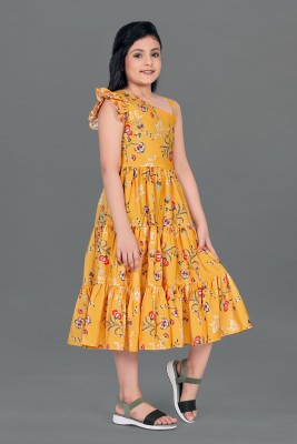 Mirrow Trade Girls Calf Length Casual Dress(Yellow, Sleeveless)