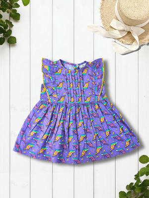 CREATIVE KID'S Indi Baby Girls Midi/Knee Length Casual Dress(Purple, Short Sleeve)