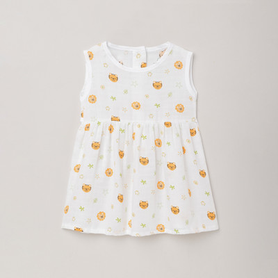 The Boo Boo Club Indi Girls Midi/Knee Length Casual Dress(White, Sleeveless)