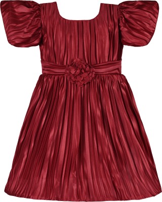 Wishkaro Girls Midi/Knee Length Casual Dress(Maroon, Half Sleeve)