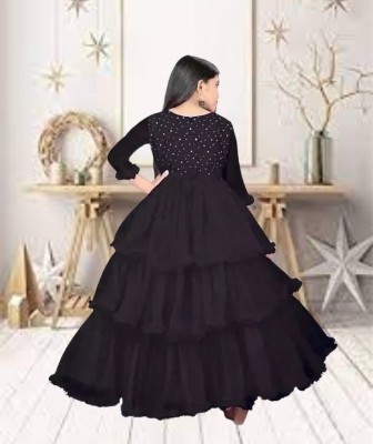 Rudra Fab Girls Maxi/Full Length Festive/Wedding Dress(Black, 3/4 Sleeve)