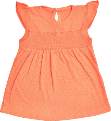 ORANGE AND ORCHID Baby Girls Midi/Knee Length Casual Dress(Orange, Cap Sleeve)